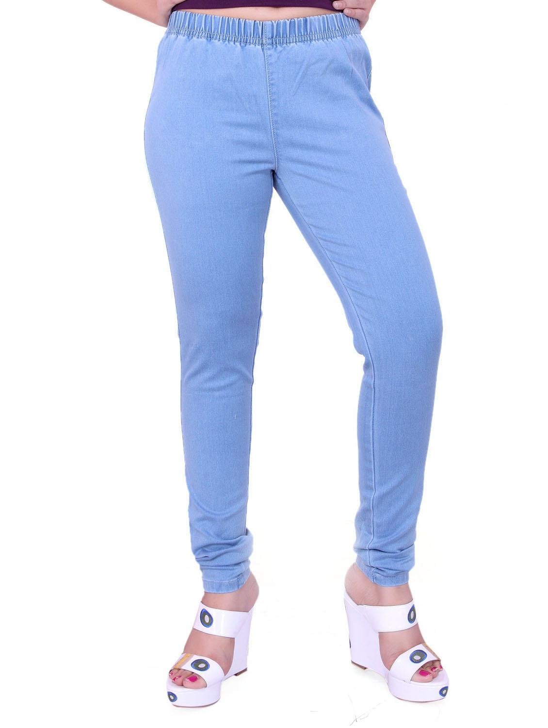 blue solid mid rise full length jegging