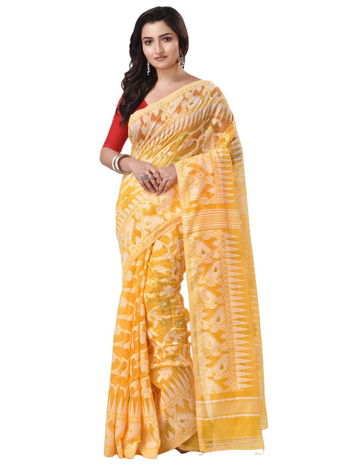 women's self design yellow colored saree with blouse
