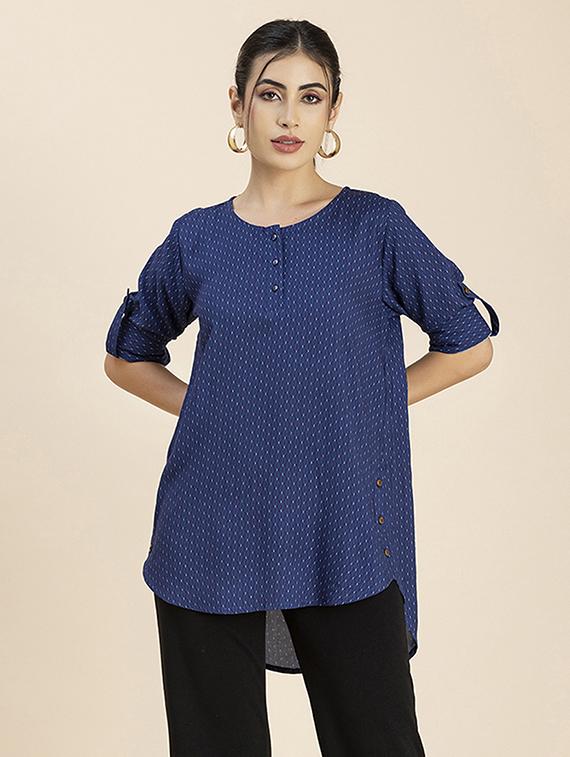 women's high-low round neck top