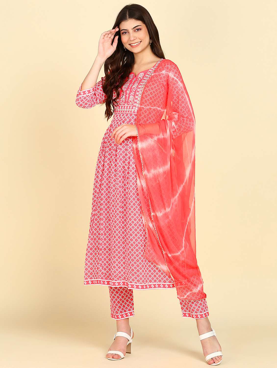 pink printed kurta pant set