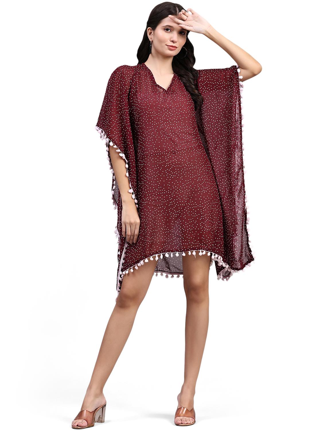 women maroon polka dot printed kaftan