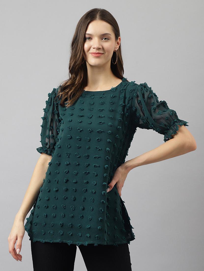 women's green georgette a-line top