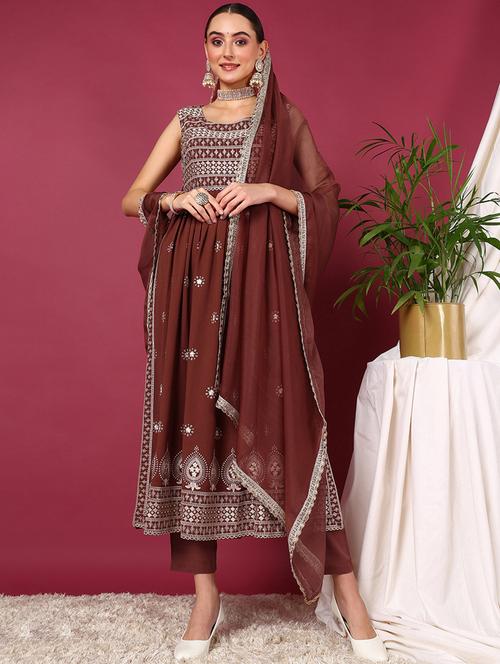 brown sleeveless suit set - 20484941 - Very Small Image - 1