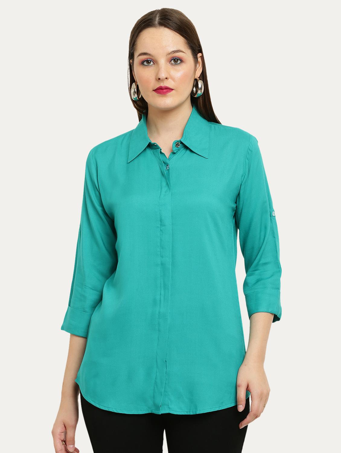 sea green rayon regular shirt
