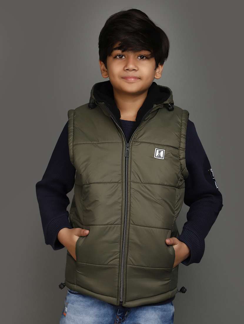 olive green solid sleeveless jacket