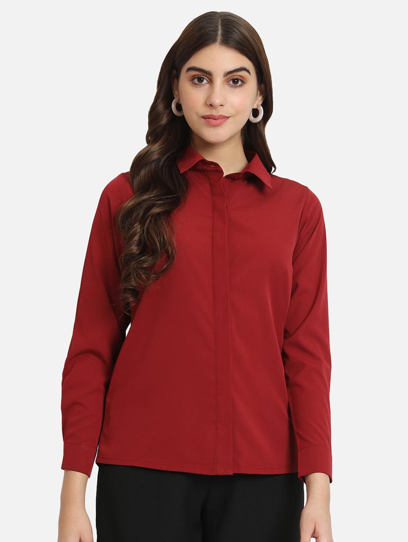 women maroon solid formal shirt