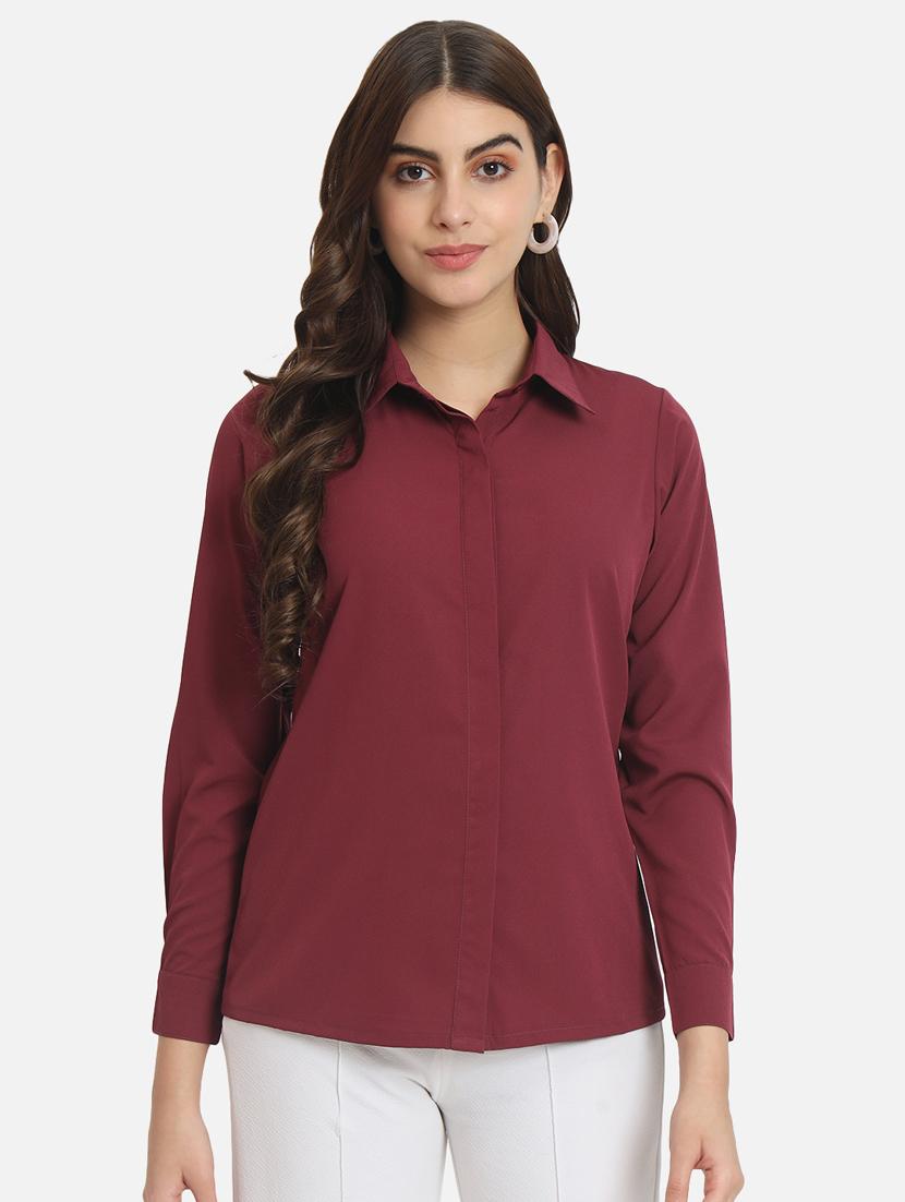 women burgundy solid formal shirt
