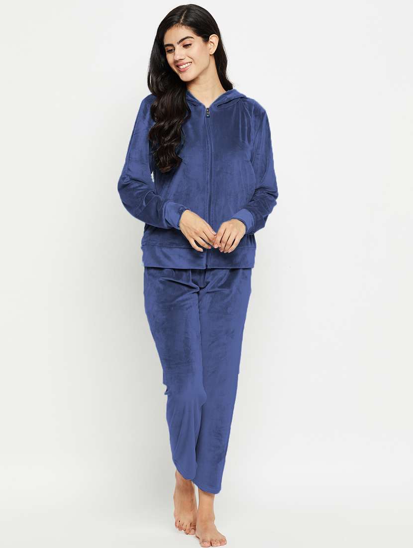 blue solid pyjama set nightwear