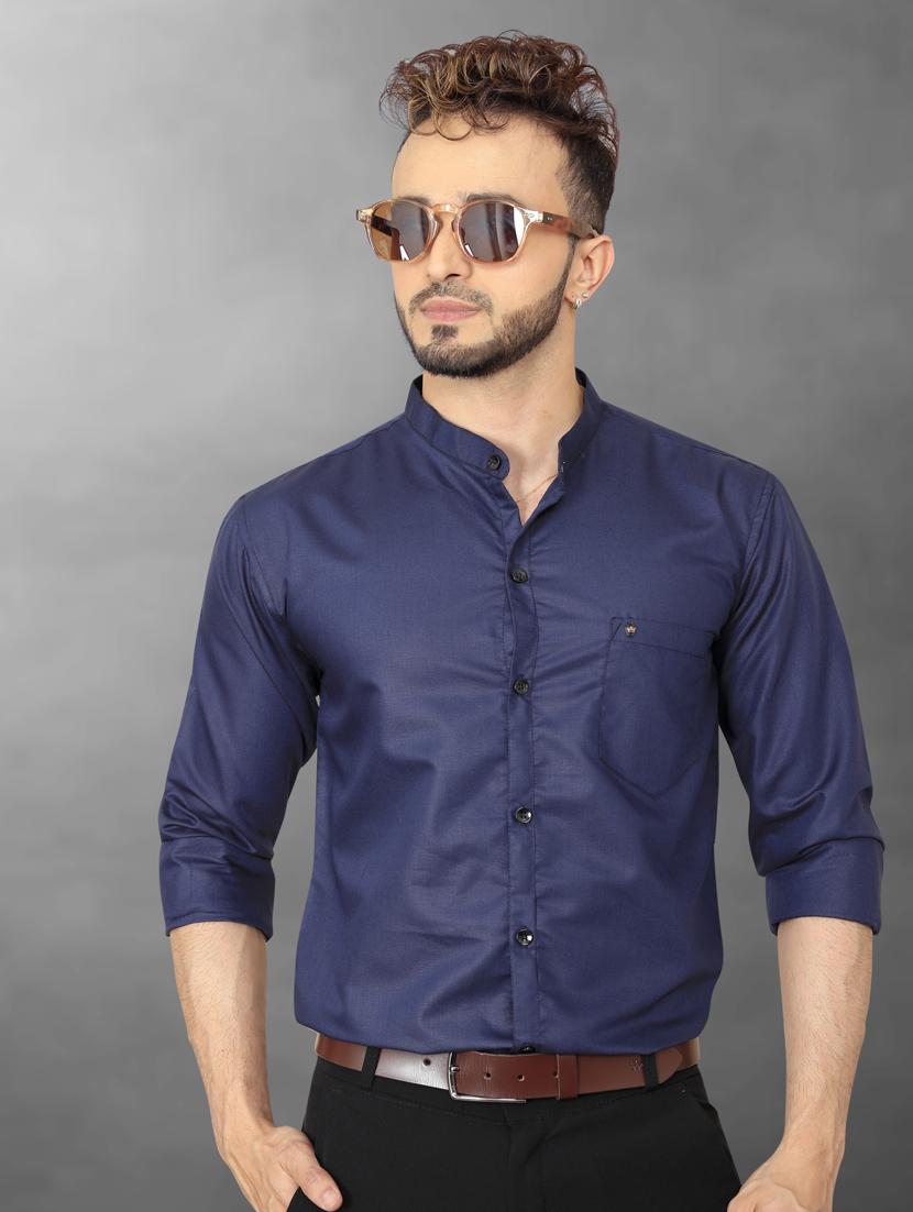 dark blue solid cotton casual shirt