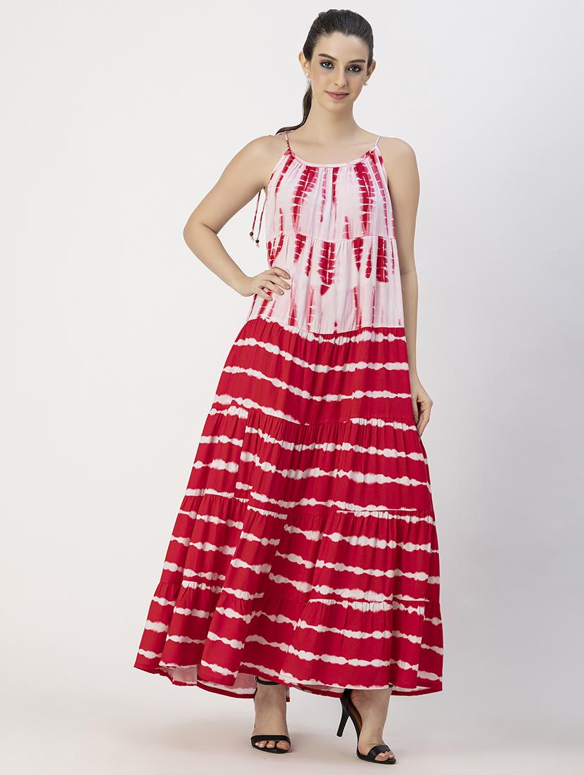 women tie & dye halter neck tiered dress