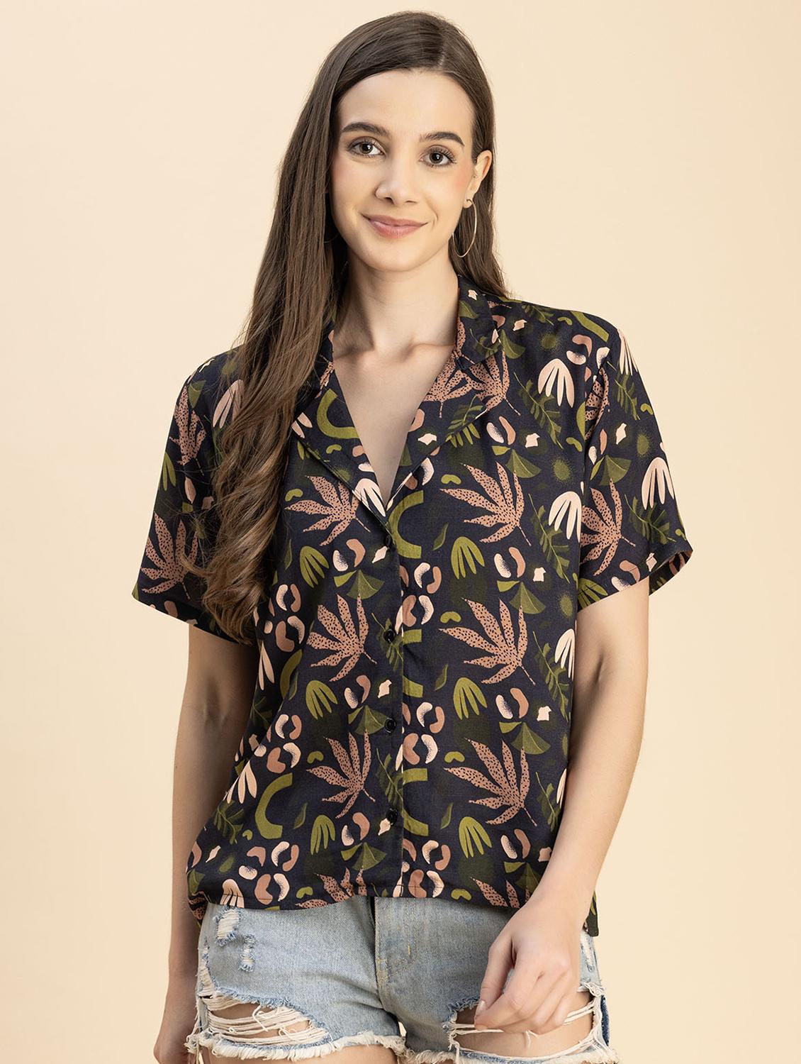 navy blue rayon printed shirt
