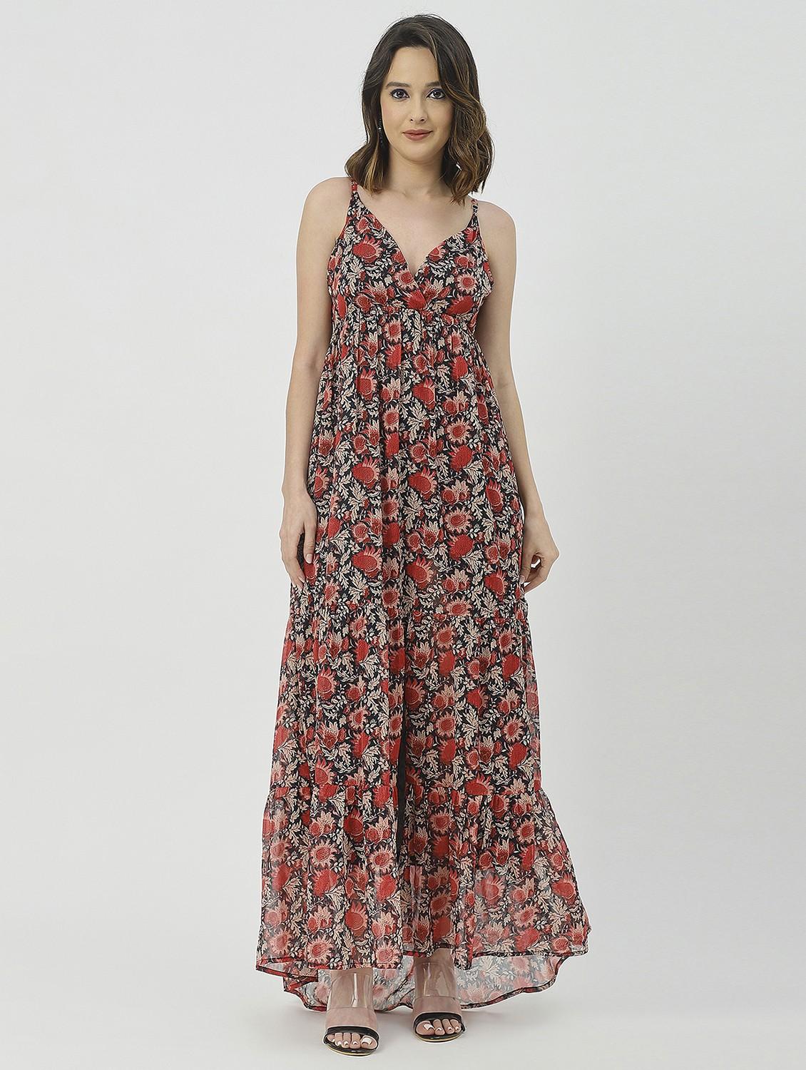 women black floral printed fit & flare dress