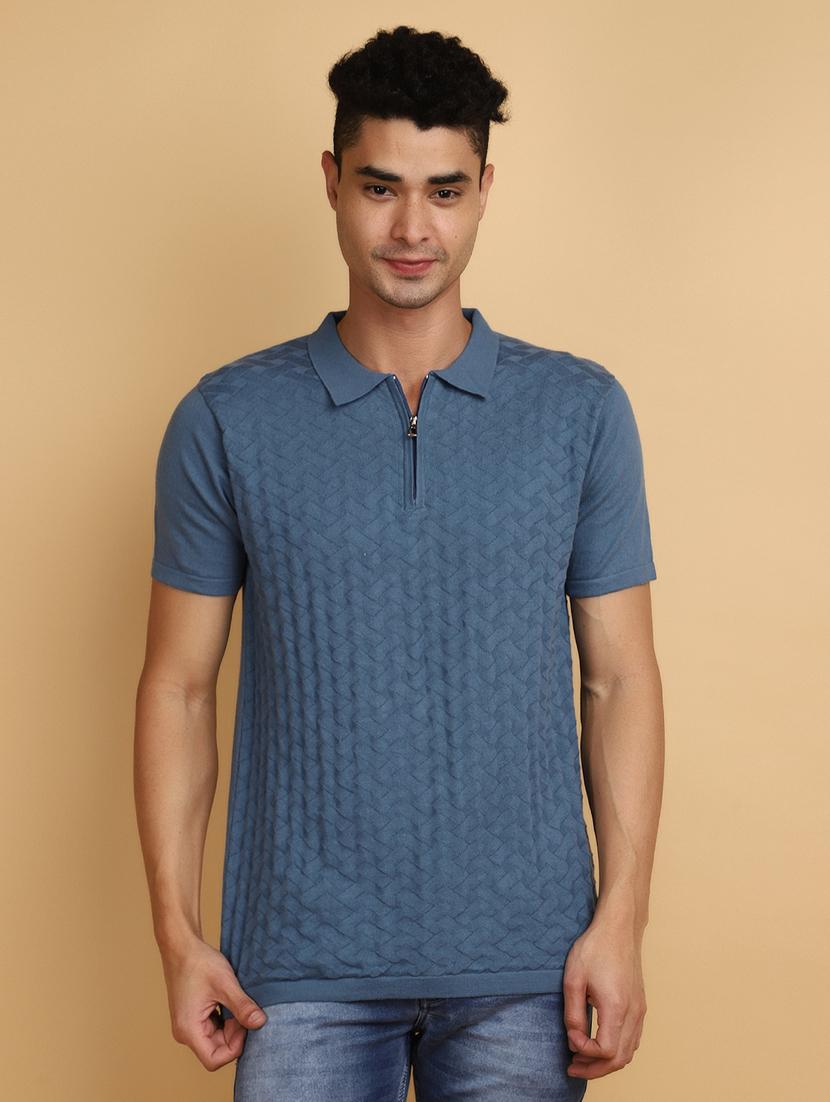 men polo neck self design t-shirt