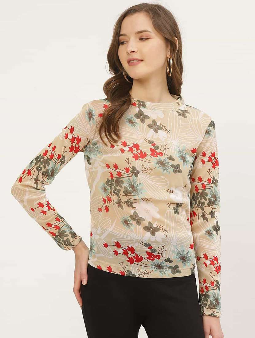 beige floral printed regular top