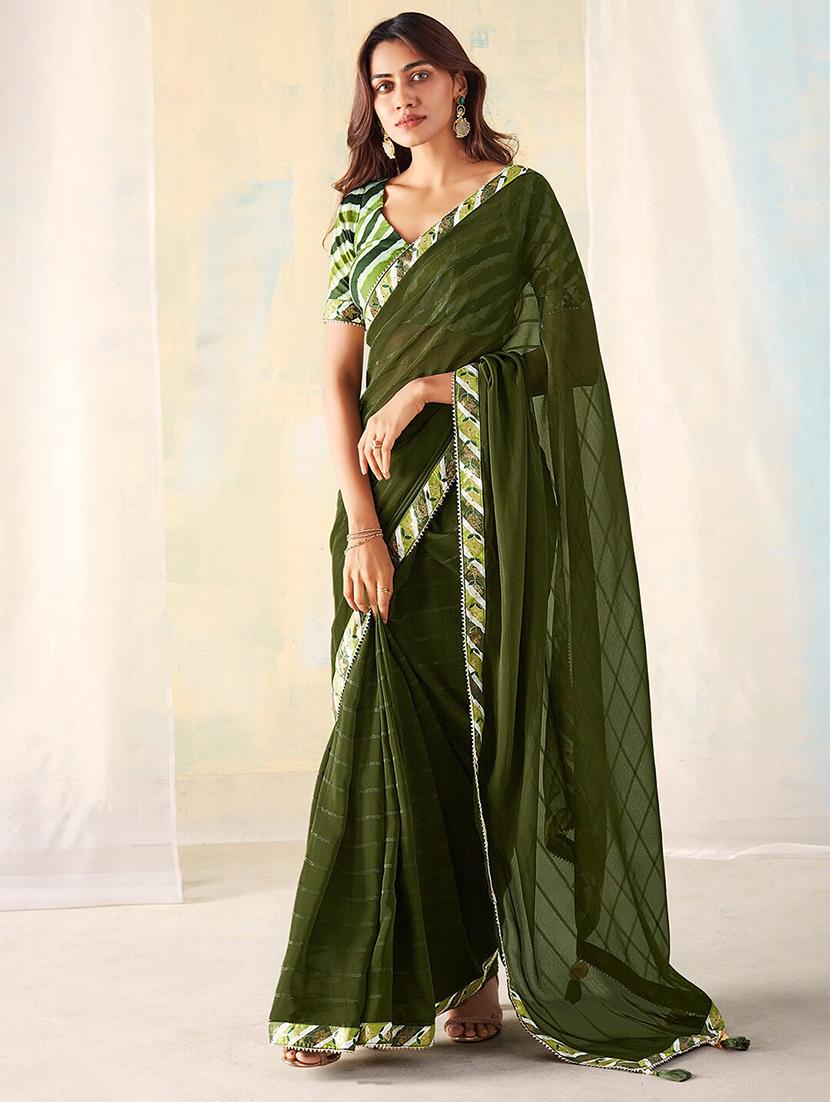 wome striped bordered saree with blouse