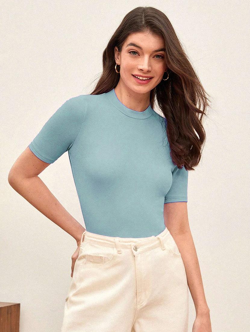 women solid poly spandex top