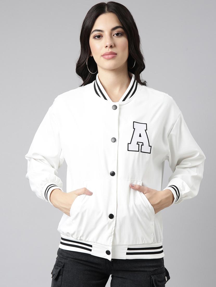 white nylon varsity jacket