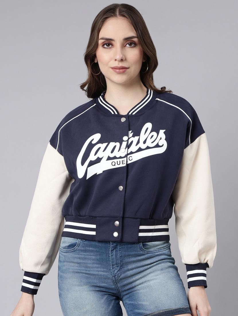 navy blue cotton blend varsity jacket