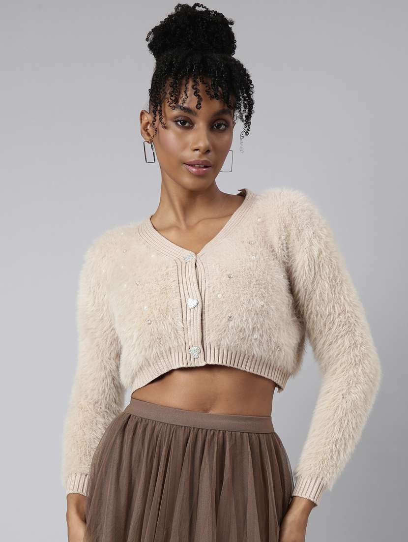 beige acrylic crop cardigan