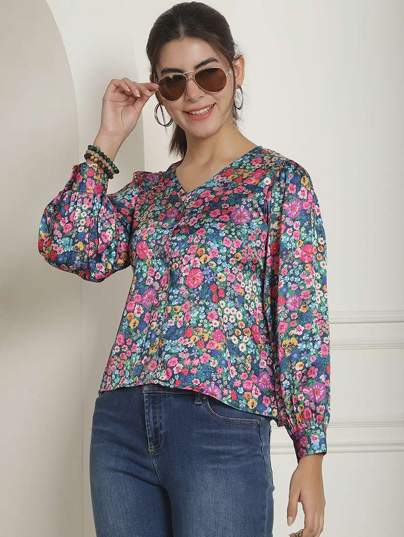 multi coloured floral printed detailed top