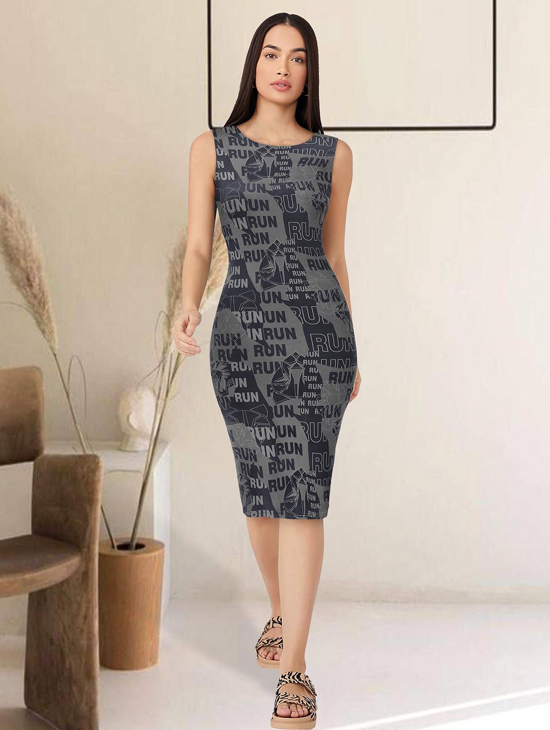 black typographic printed bodycon dress