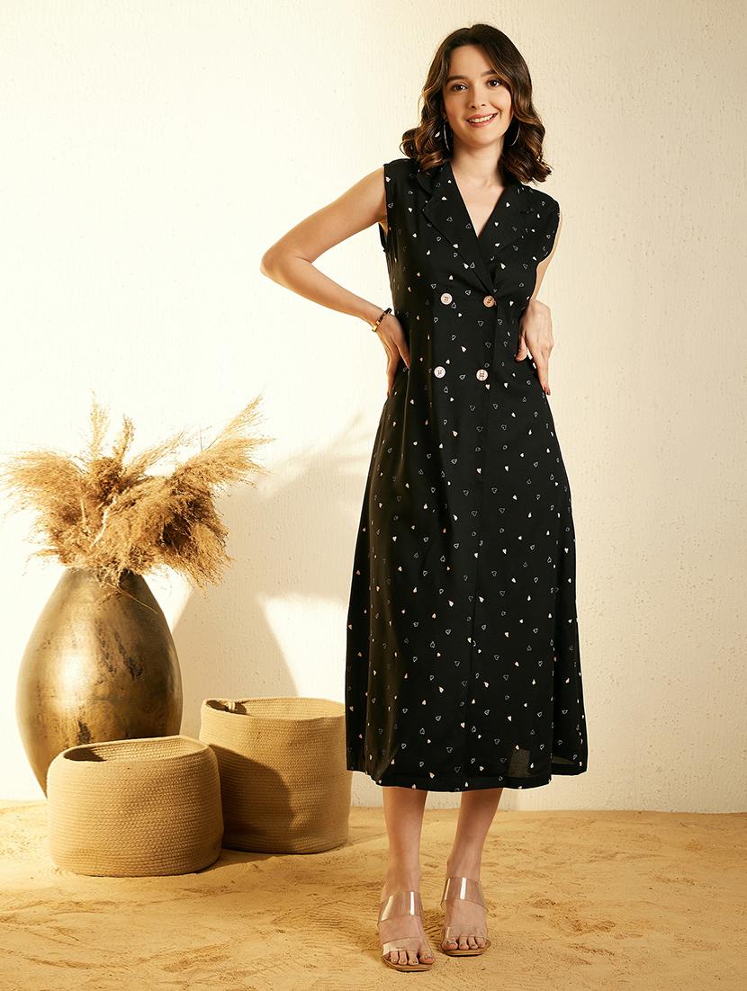 black printed detailed shirt dress