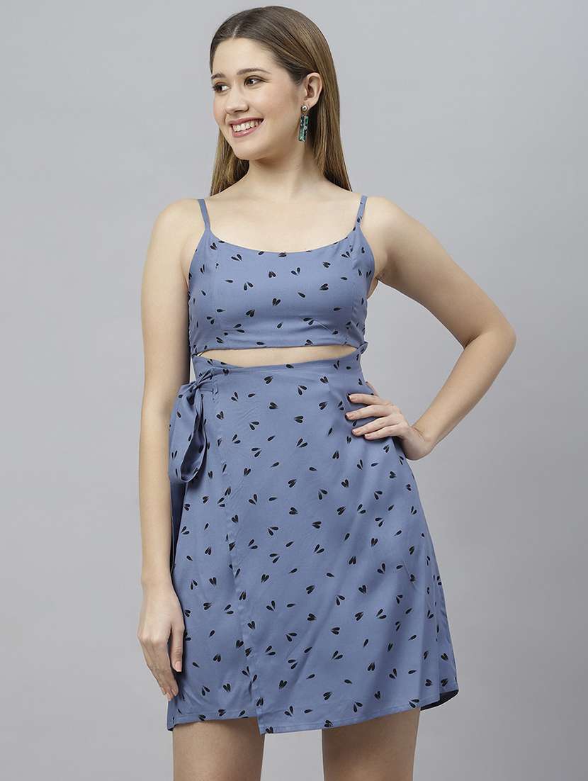 women light blue printed a-line dress
