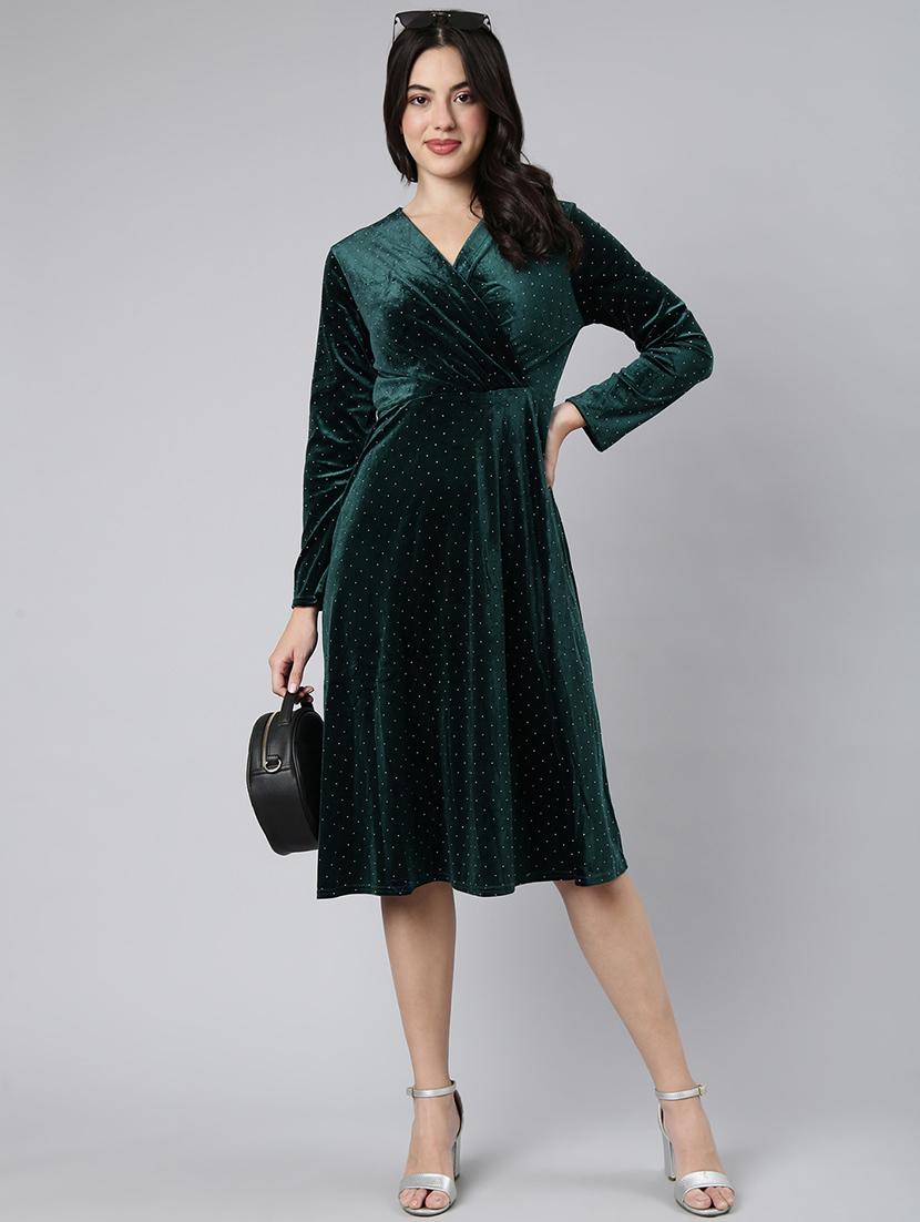 women v neck a-line dress