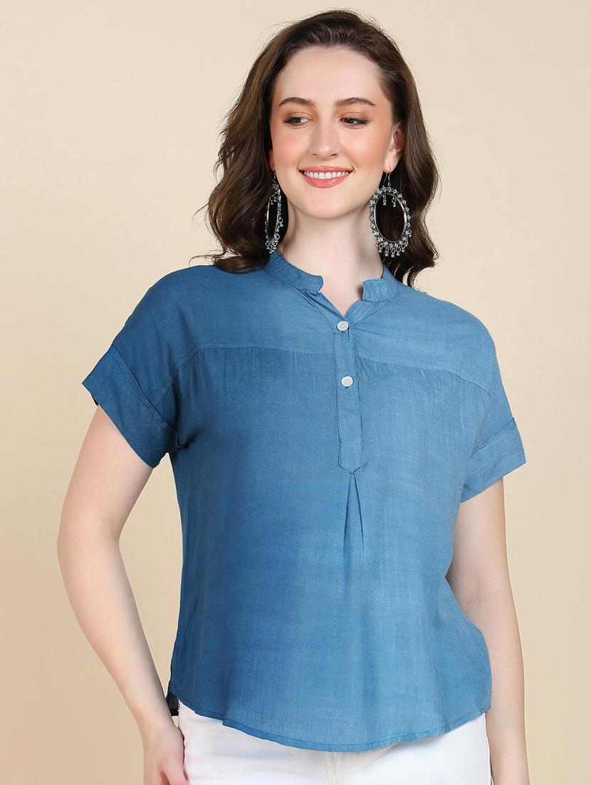 women solid mandarin neck top