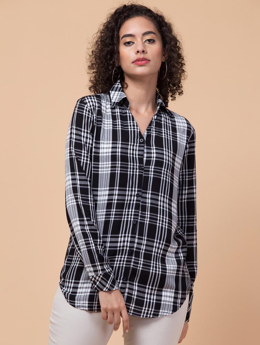 women checkered rayon shirt