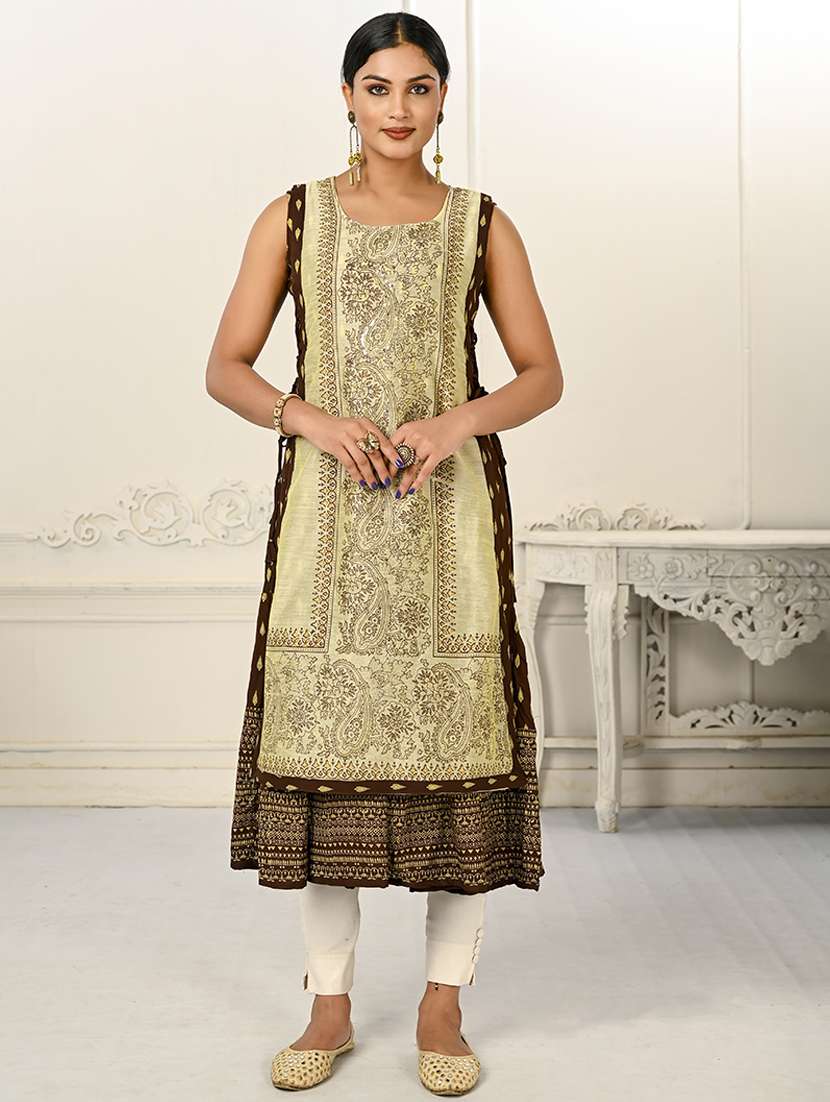 women round neck sleeveless layered kurta