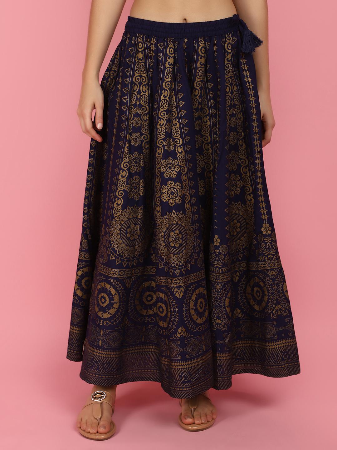 women printed rayon flared skirt