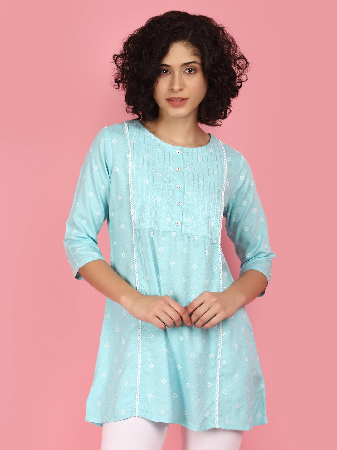 light blue cotton a-line kurti