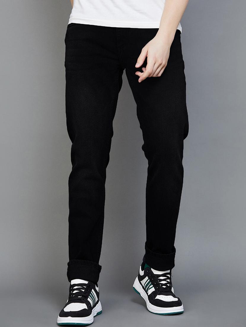 men mid rise plain jeans