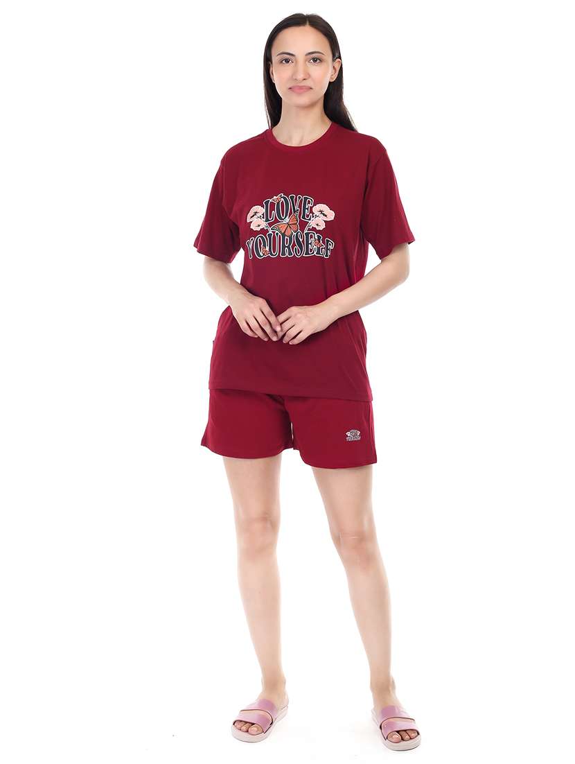 women round neck nightwear shorts set