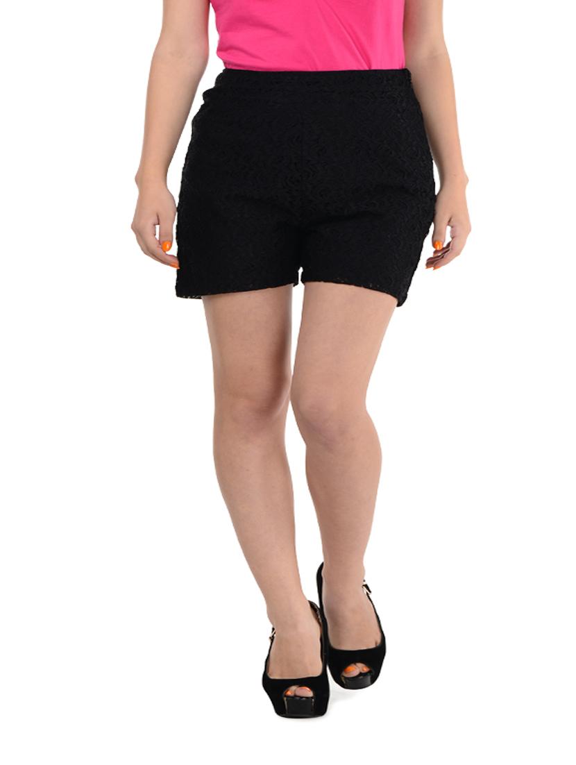 High Waisted Black Lace Shorts - Miss Chase