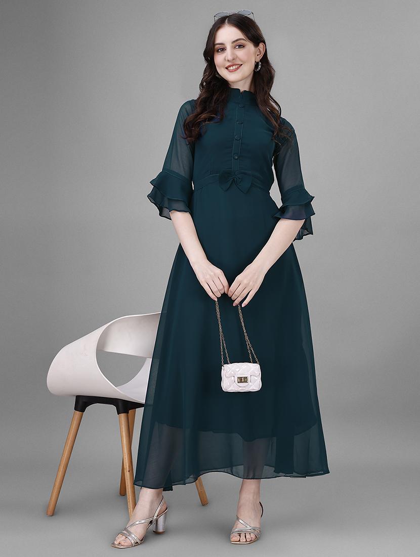 women solid casual western dress
