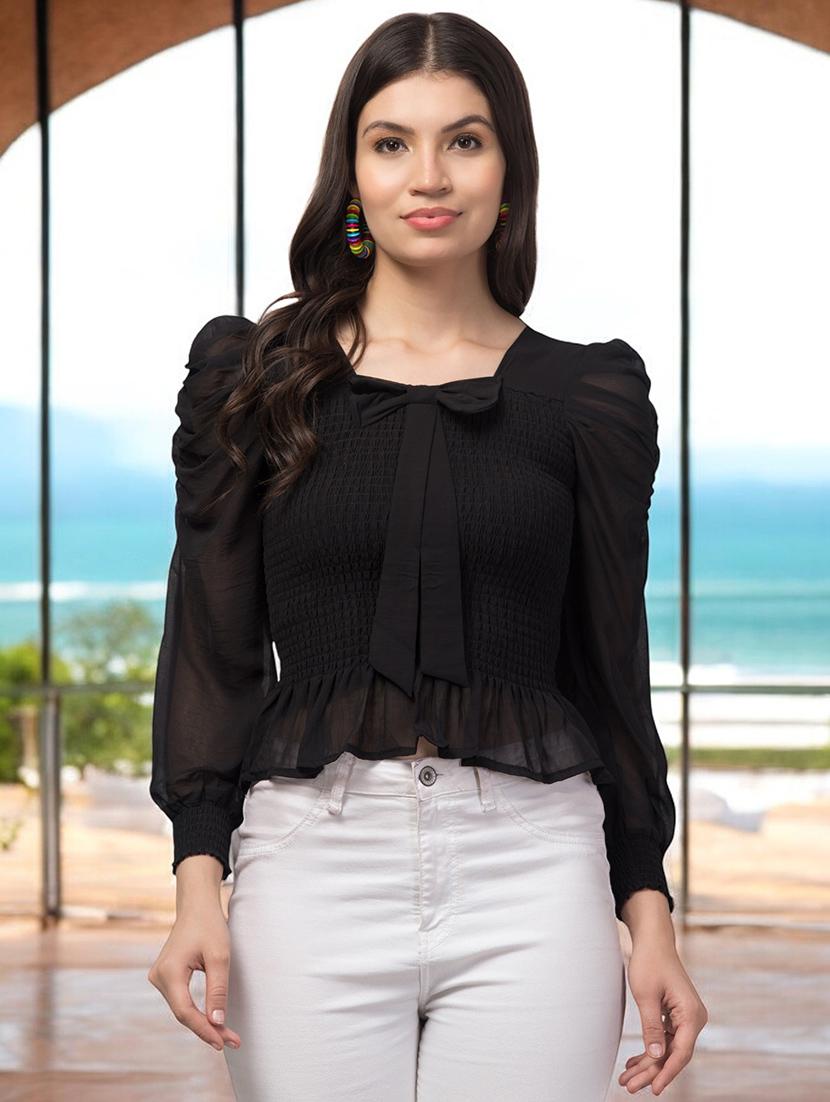 women puff sleeve solid peplum top
