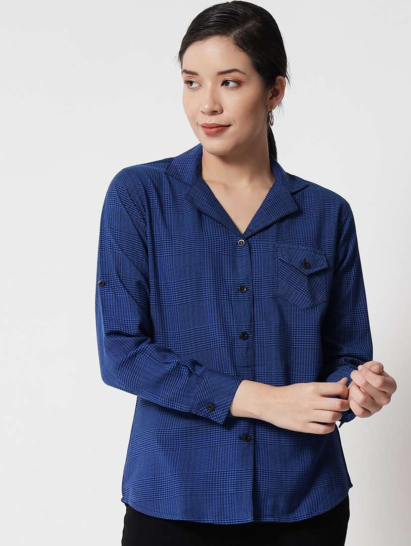women collared checks regular shirt