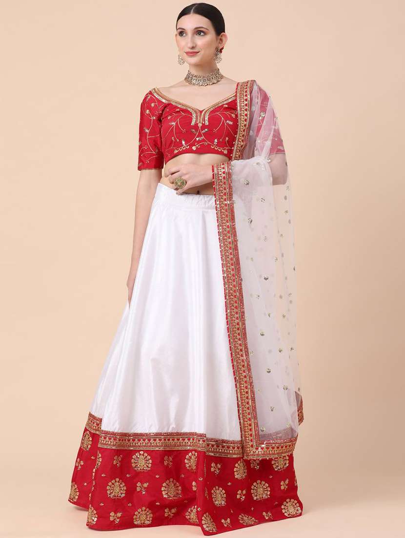 multi colored silk blend aline lehenga