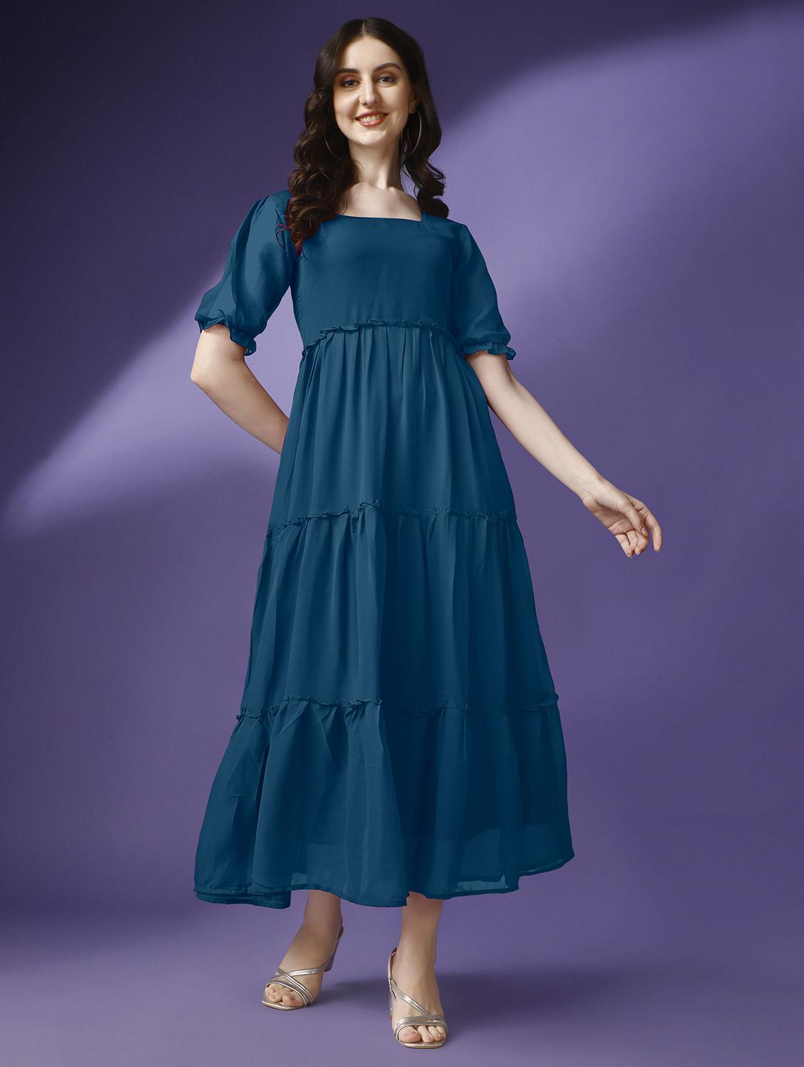 women solid tiered dress