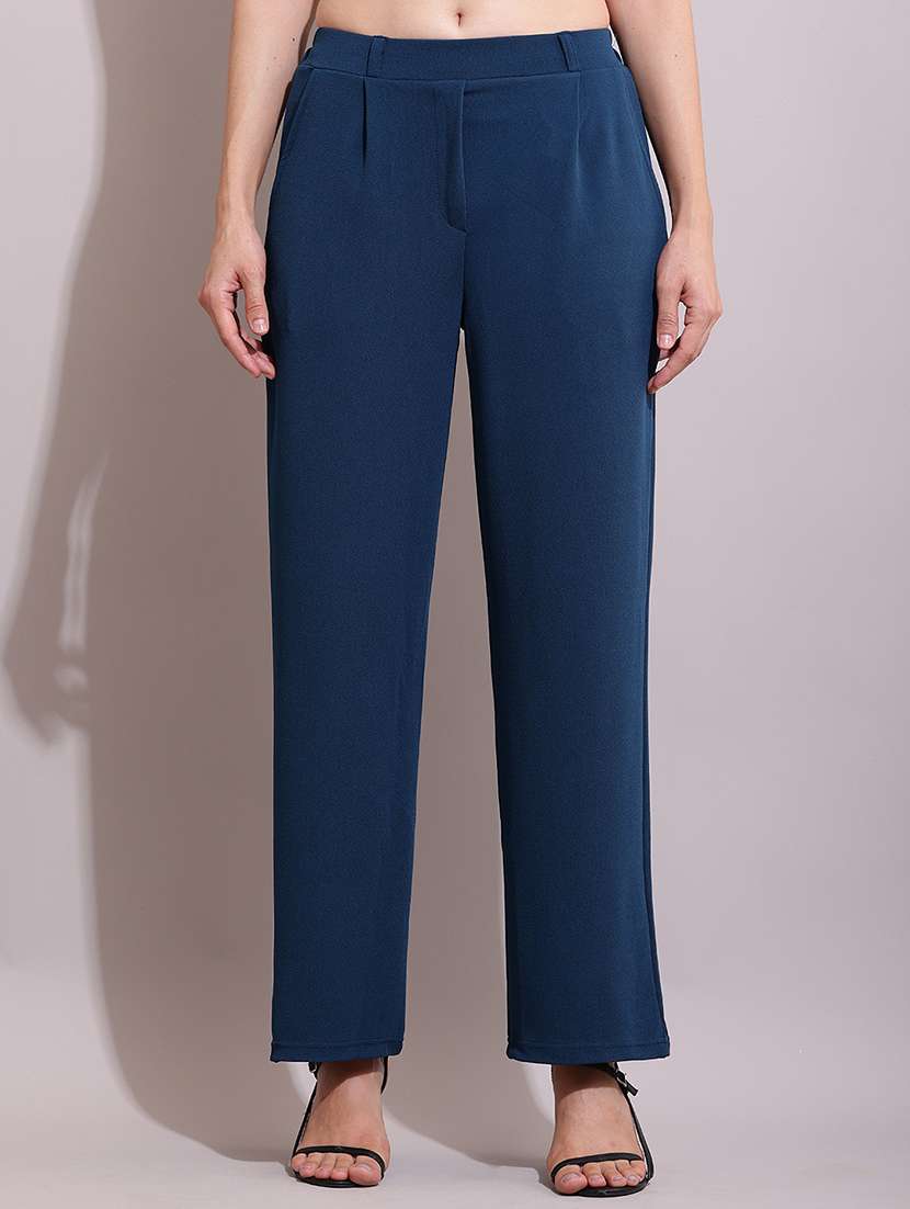 women solid mid rise tailored trouser