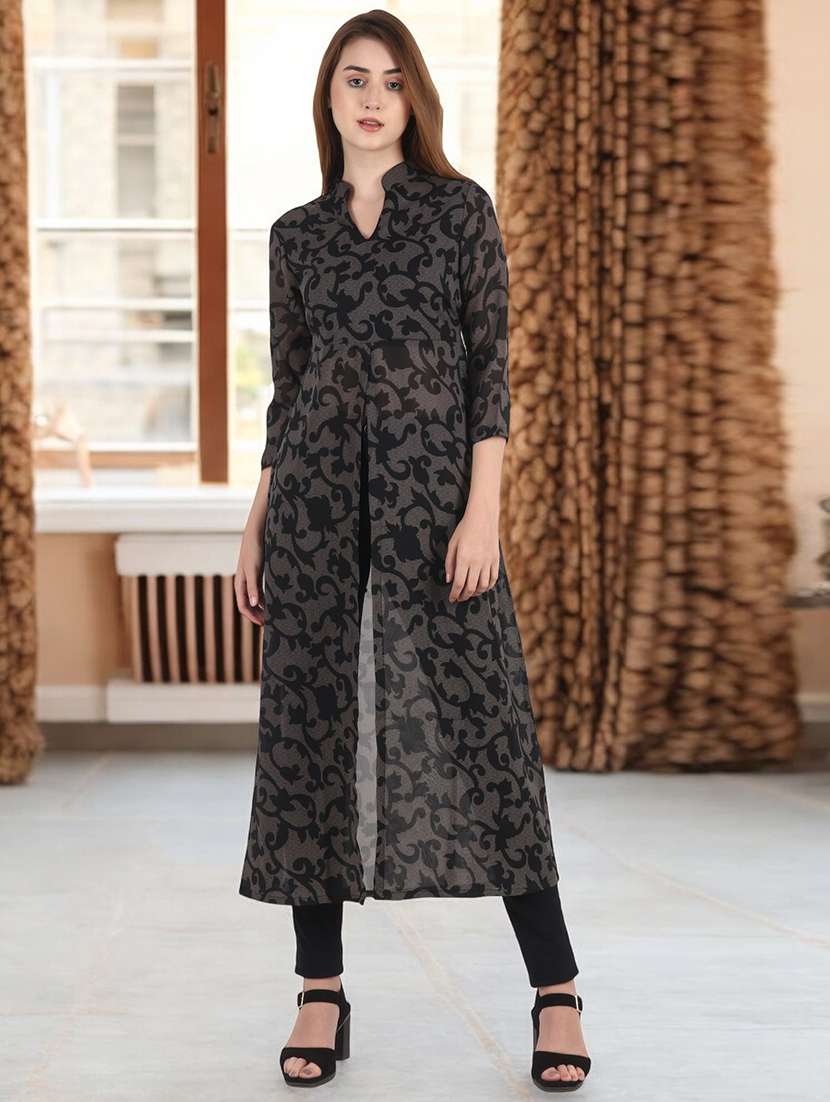 women black georgette a-line tunic