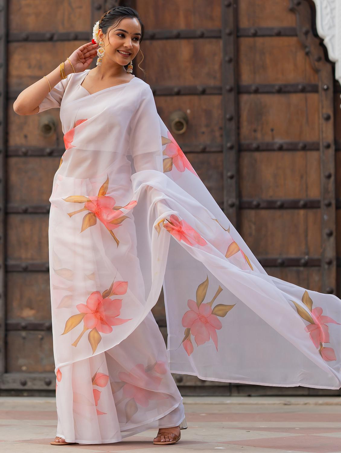 women printed saree with blouse
