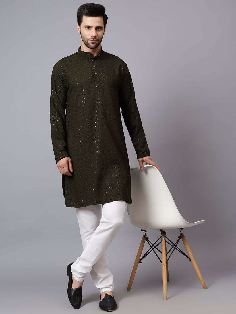 men mandarin neck long sleeve kurta