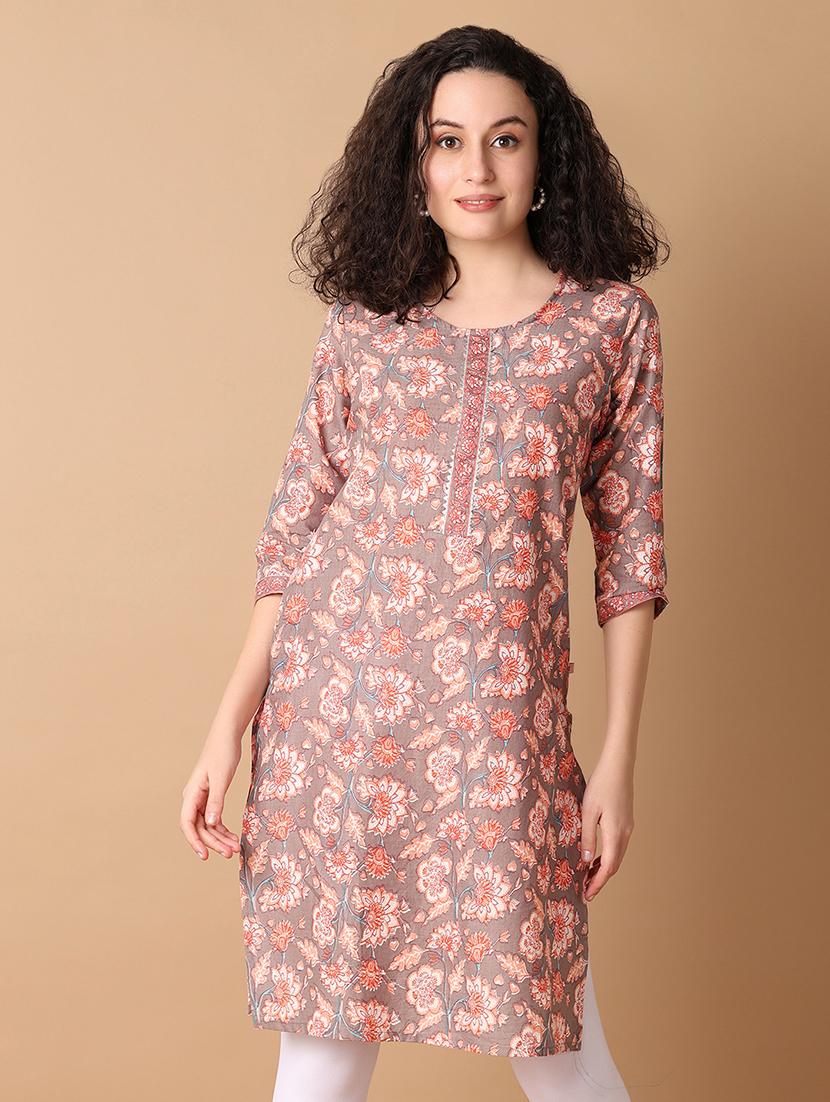 women three quarter sleeve straight kurta