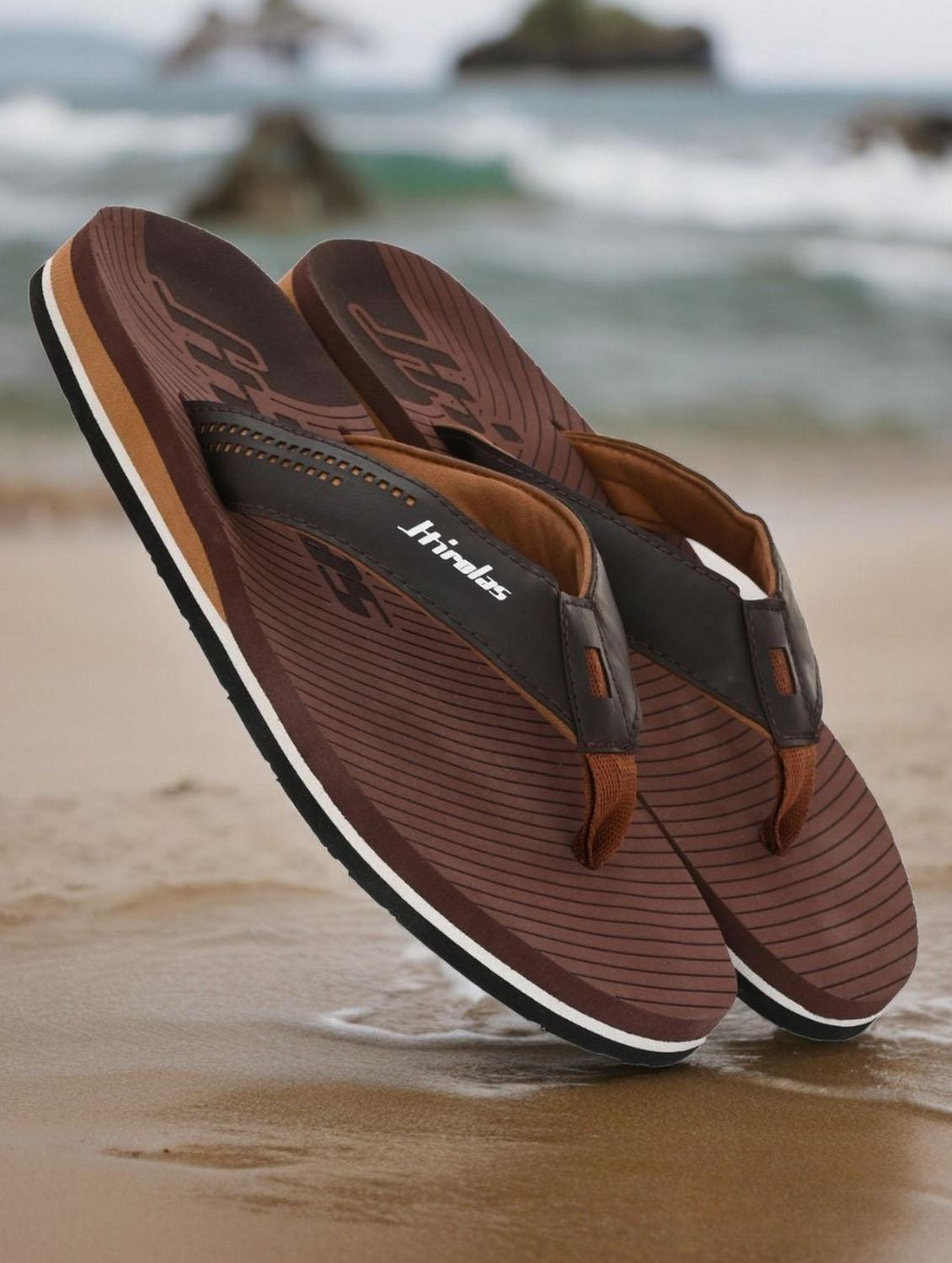 brown synthetic toe separator flip flops