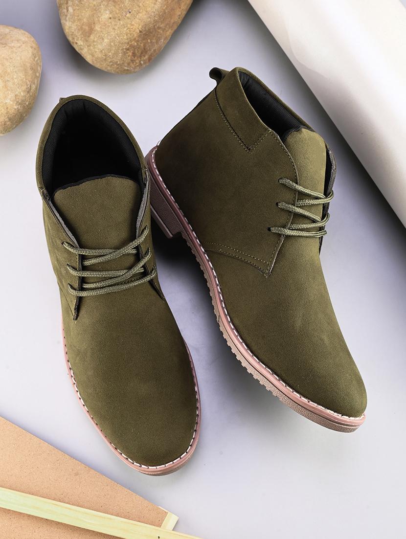 olive synthetic lace up shoes