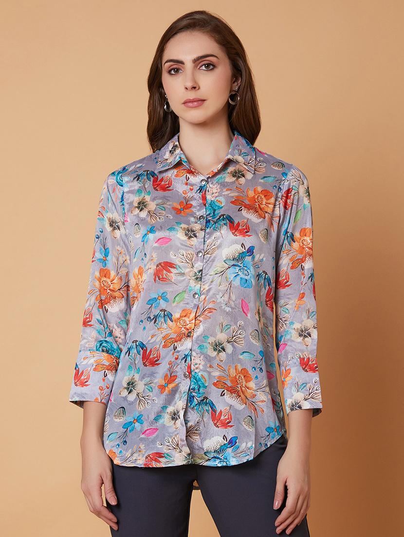 grey floral printed shirt