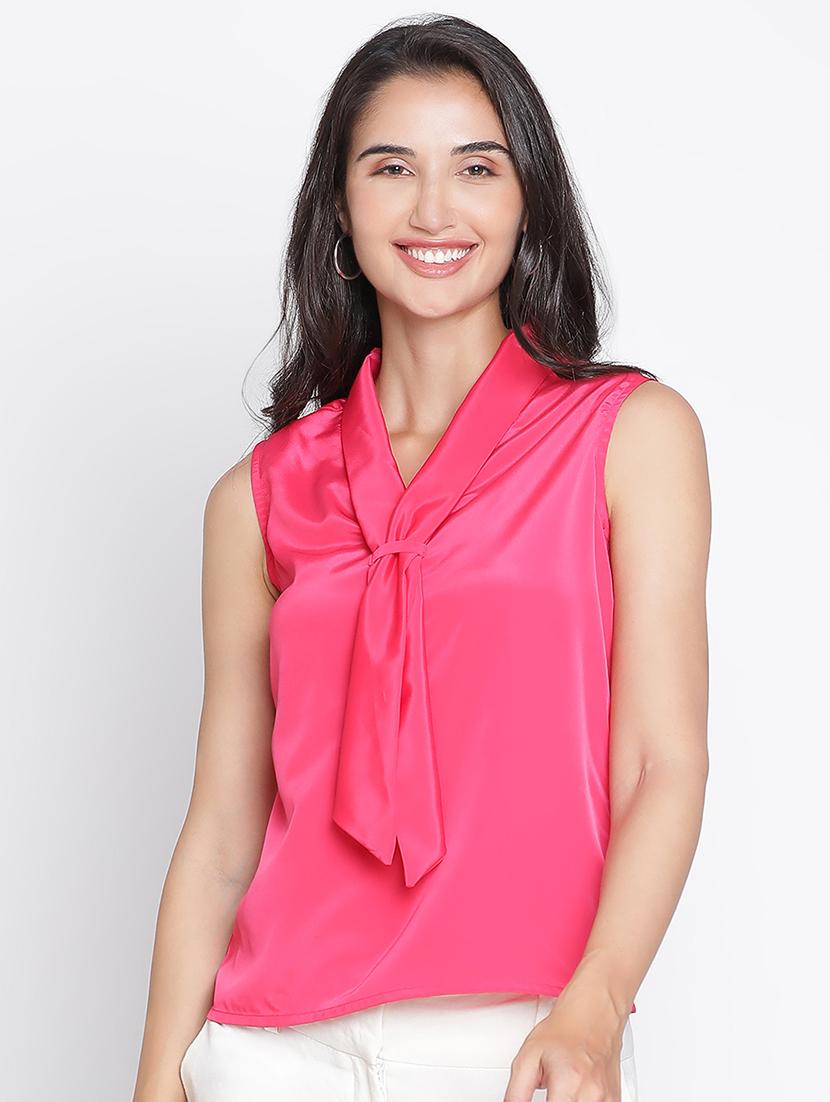 women pink tie up sleeveless top
